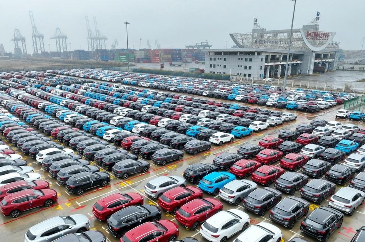 Chinese vehicles awaiting export at the port